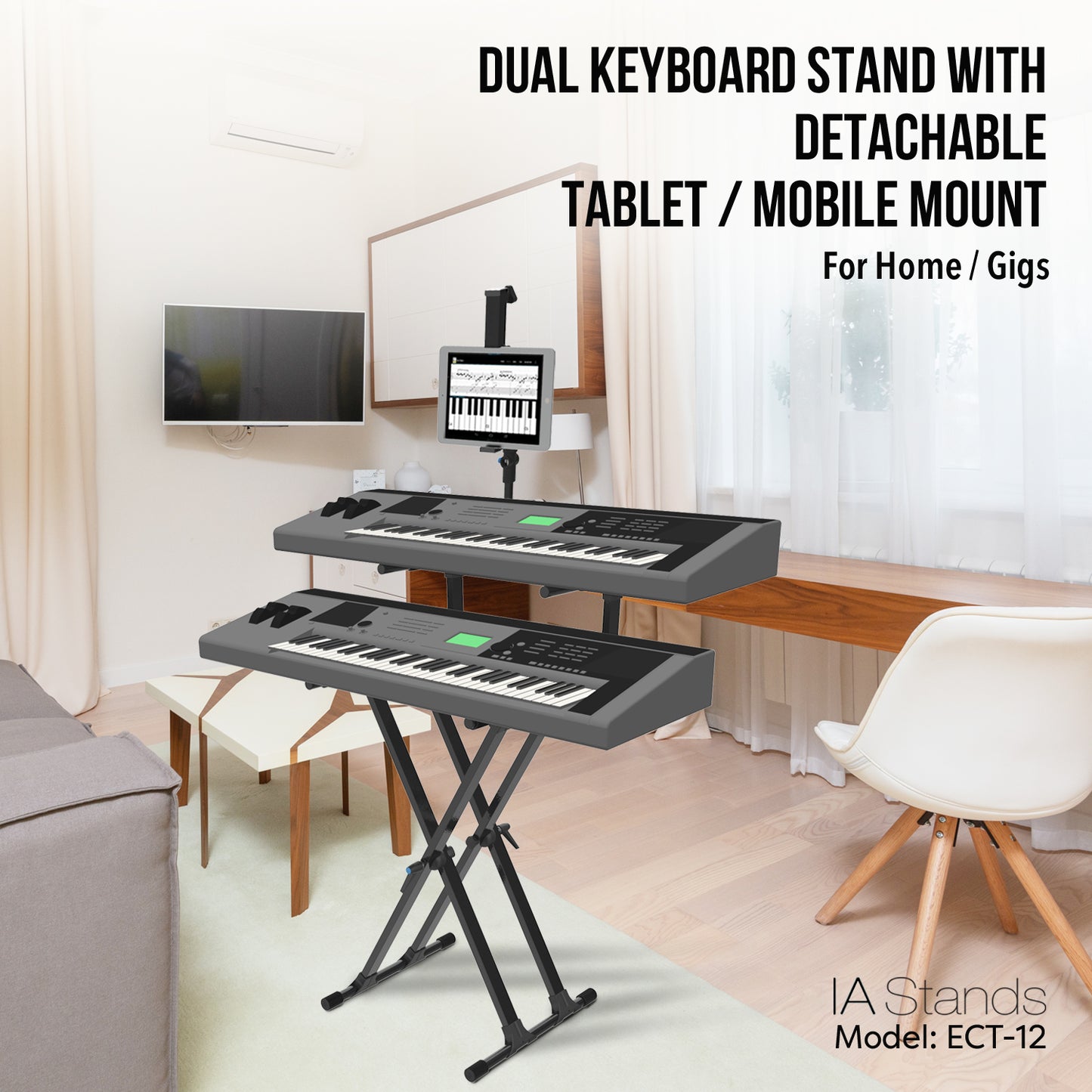 IA Stands ECT12 Adjustable X-Style Dual Keyboard Stand