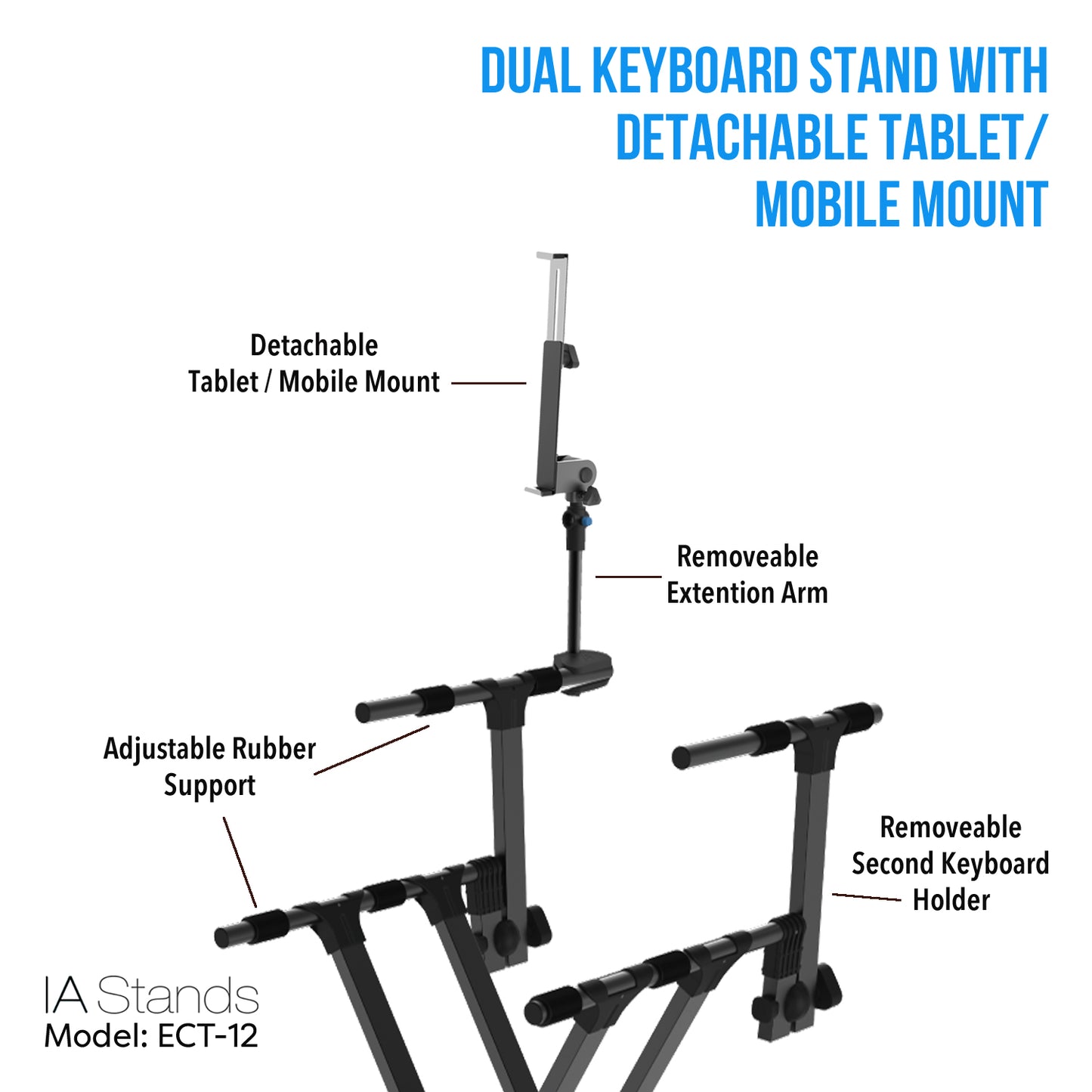 IA Stands ECT12 Adjustable X-Style Dual Keyboard Stand