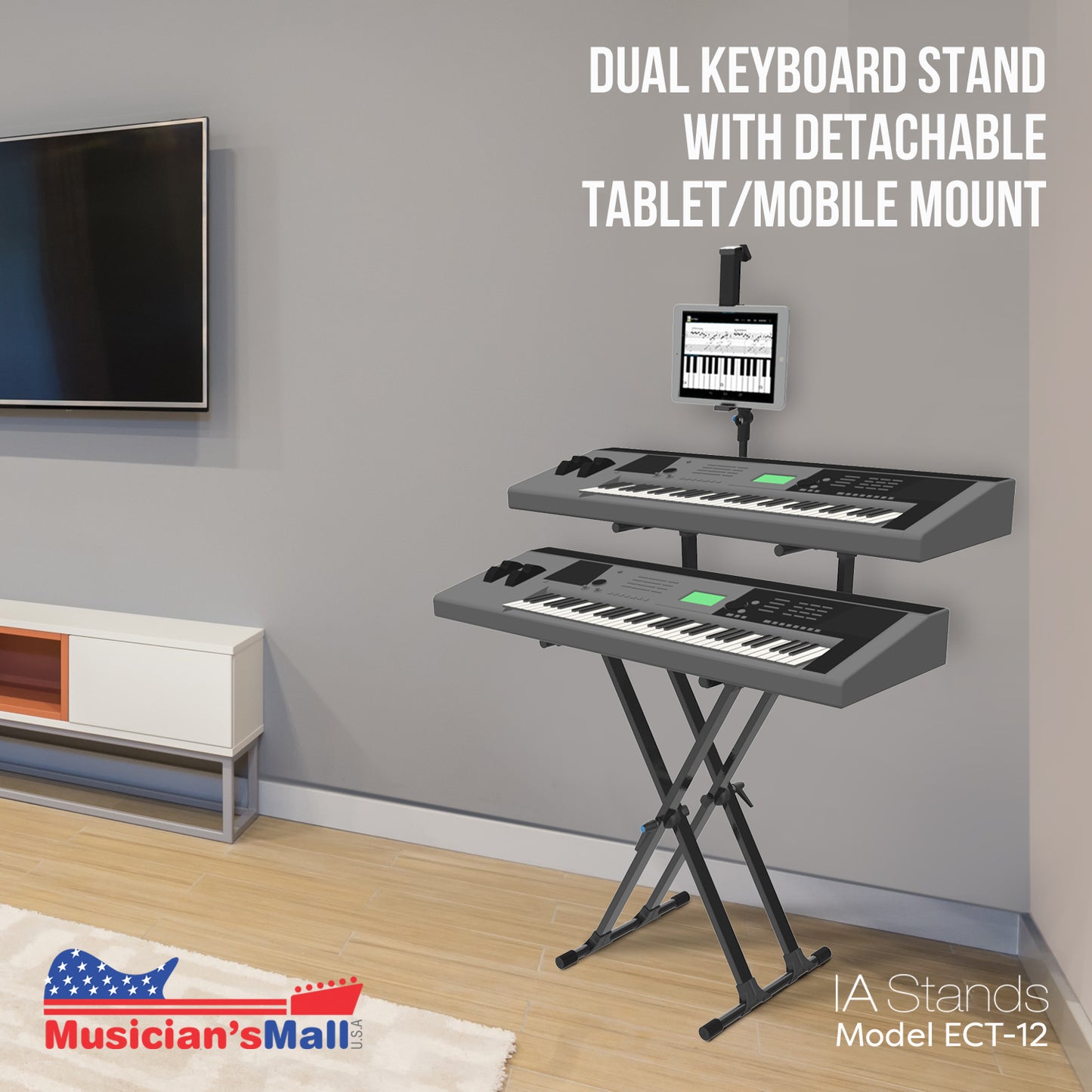 IA Stands ECT12 Adjustable X-Style Dual Keyboard Stand