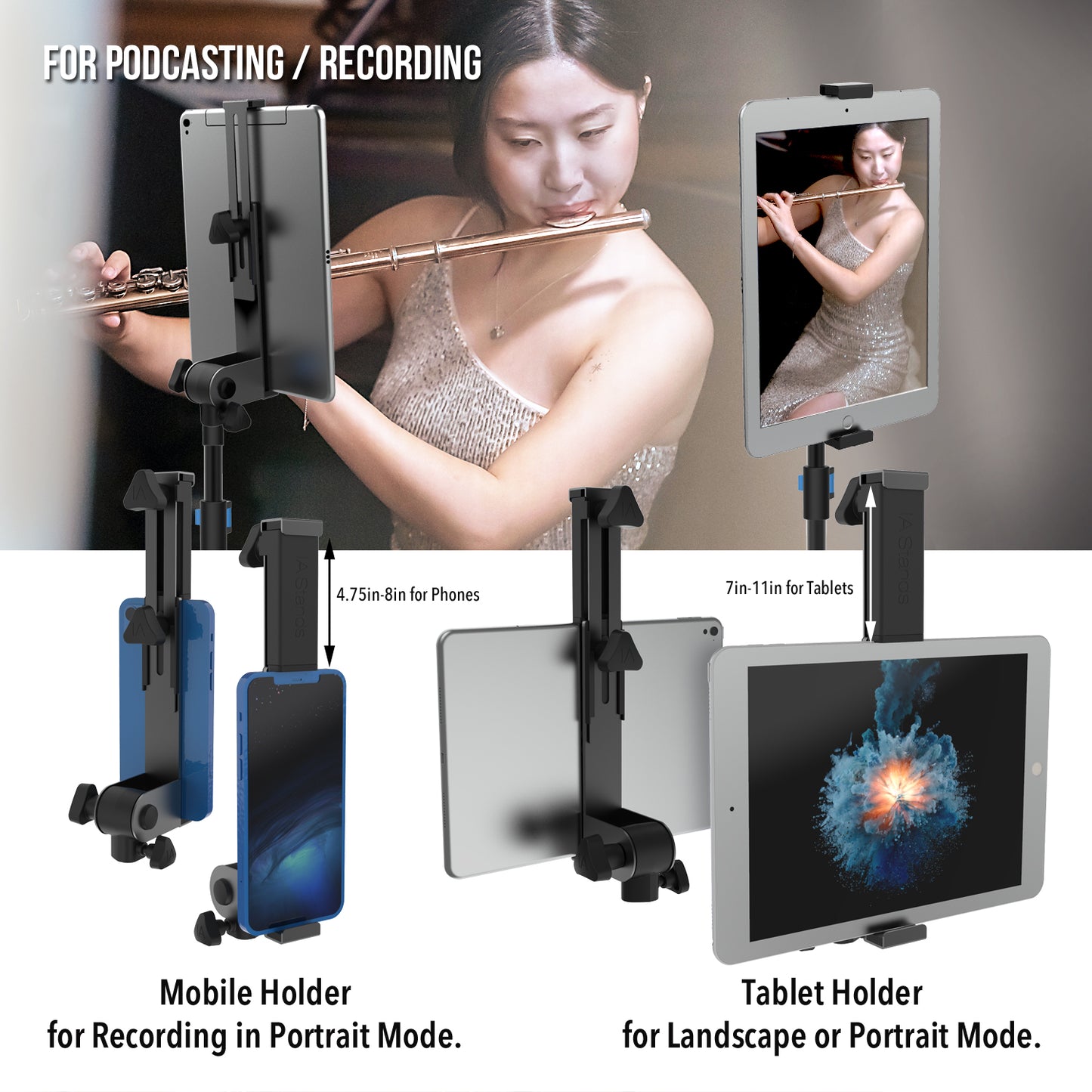 IA Stands ECT3 Music Sheet and Tablet Tripod Stand with Interchangeable Tablet Holder