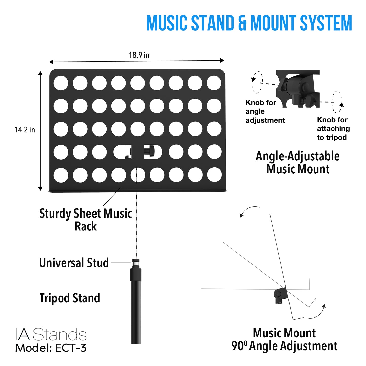 IA Stands ECT3 Music Sheet and Tablet Tripod Stand with Interchangeable Tablet Holder