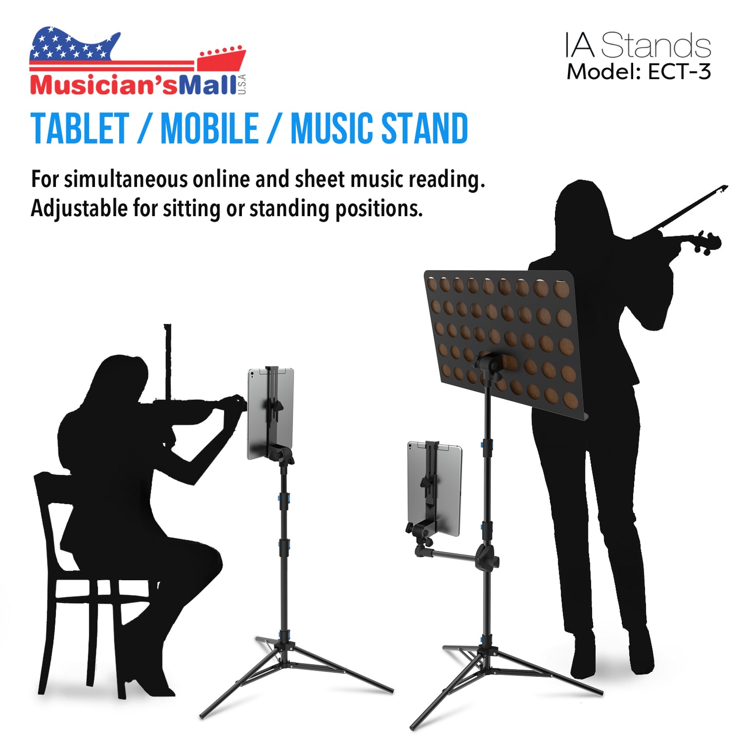 IA Stands ECT3 Music Sheet and Tablet Tripod Stand with Interchangeable Tablet Holder