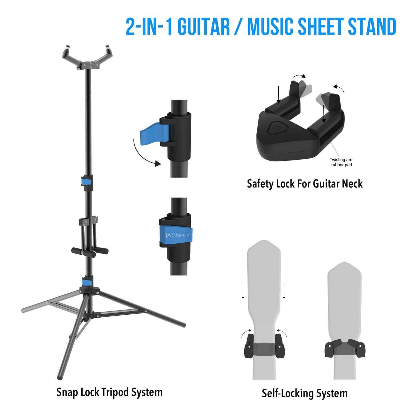 IA Stands ECT8 Dual Guitar Stand with Music Sheet Holder