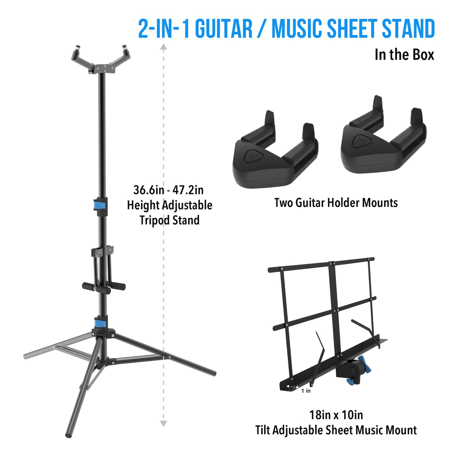 IA Stands ECT8 Dual Guitar Stand with Music Sheet Holder