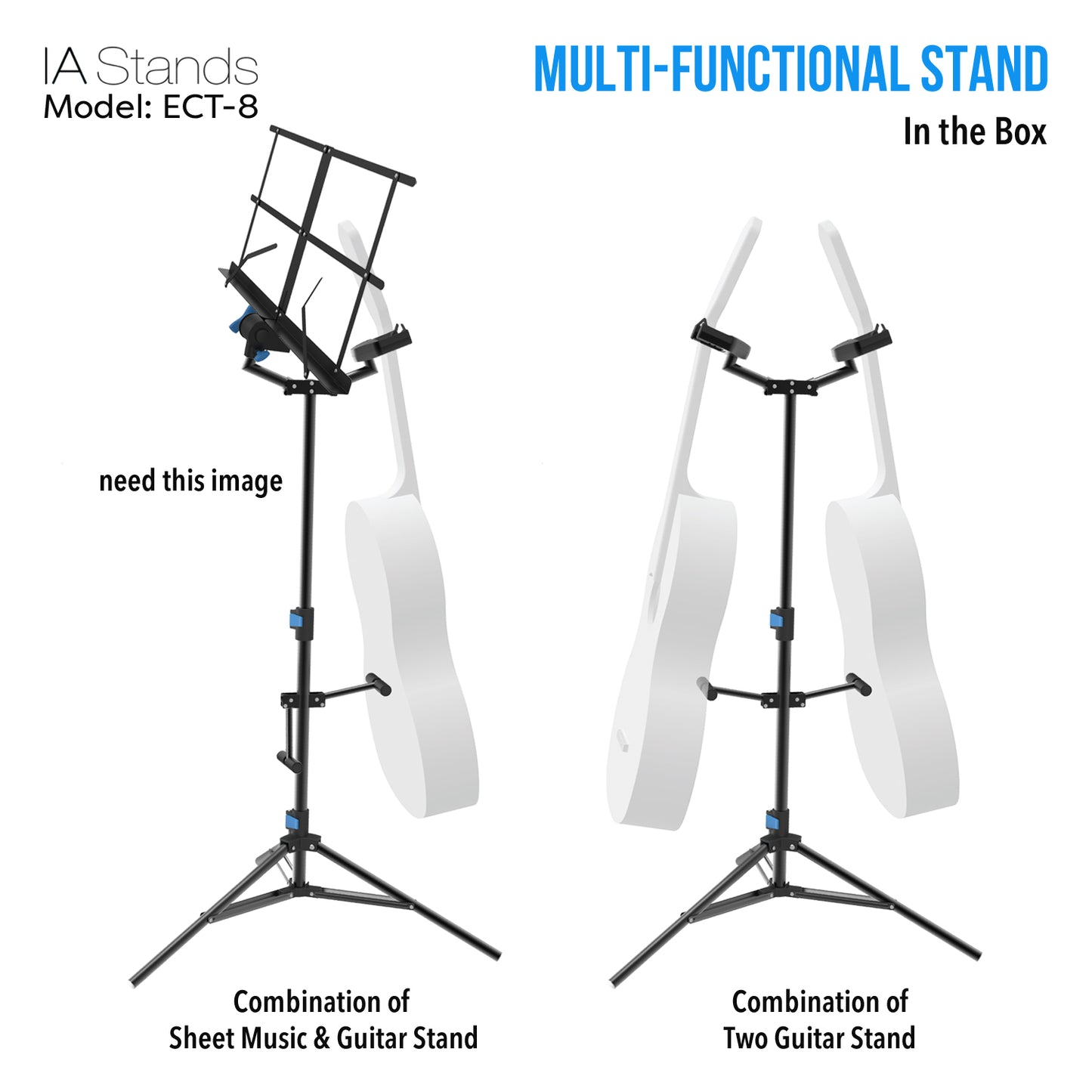 IA Stands ECT8 Dual Guitar Stand with Music Sheet Holder