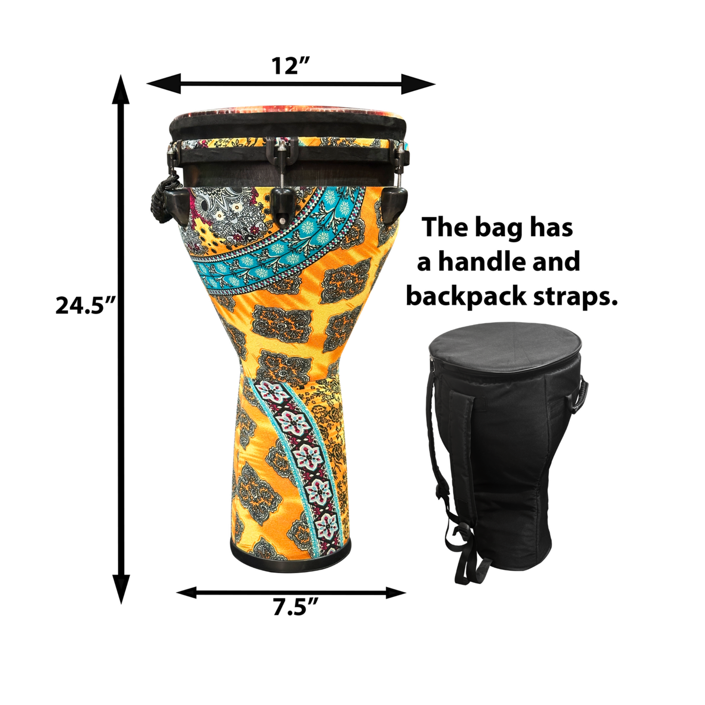 Djembe Drum 12 Inch Head with Complimentary Djembe Bag and Allen Wrench
