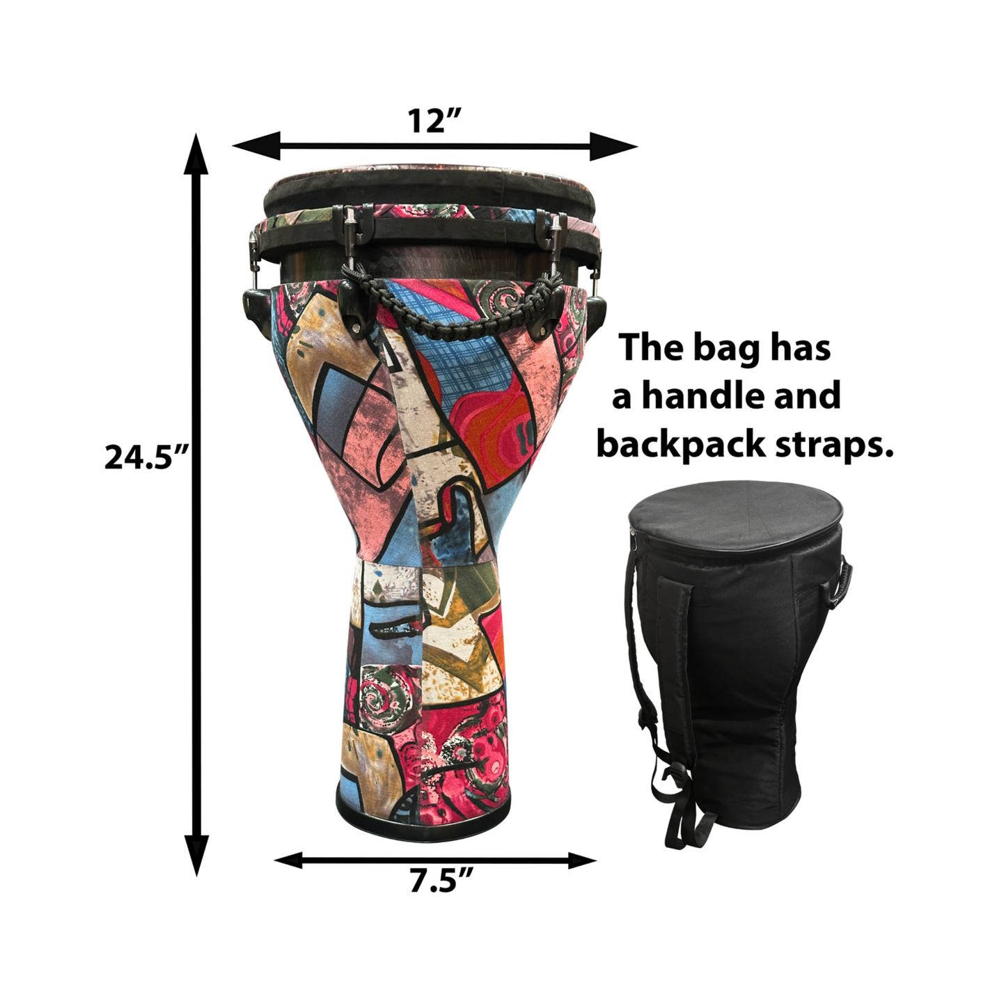 Djembe Drum 12 Inch Head with Complimentary Djembe Bag and Allen Wrench