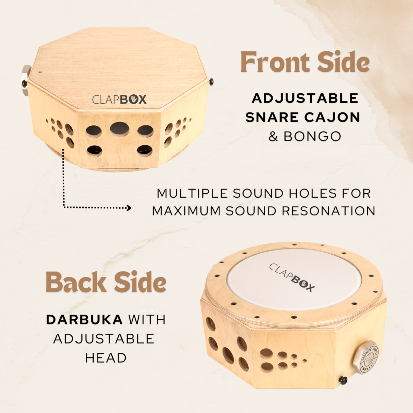 Clapbox Flow Cajon Drum - Three Internal Snares with Bonus Features | Most Popular Cajon