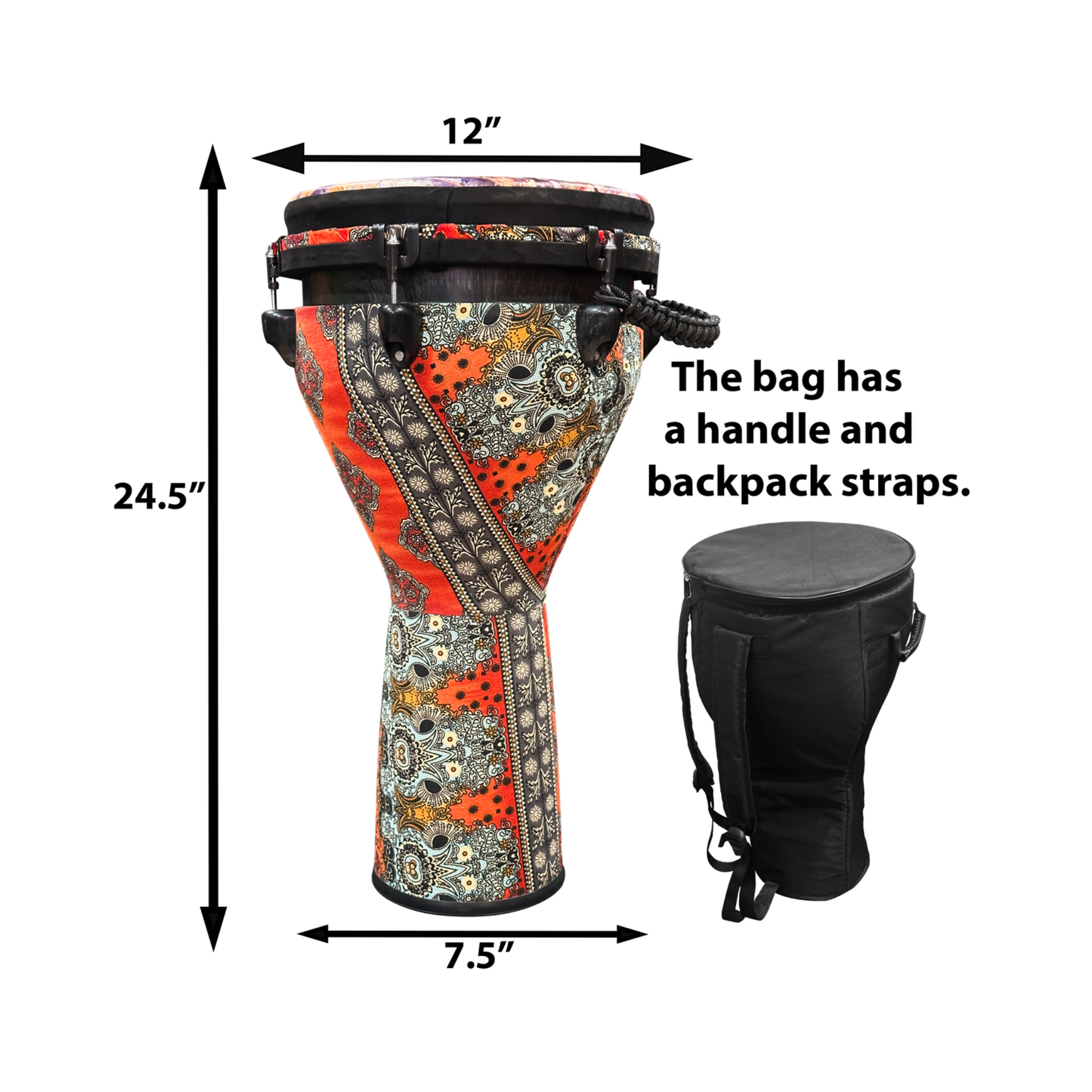 Djembe Drum 12 Inch Head with Complimentary Djembe Bag and Allen Wrench