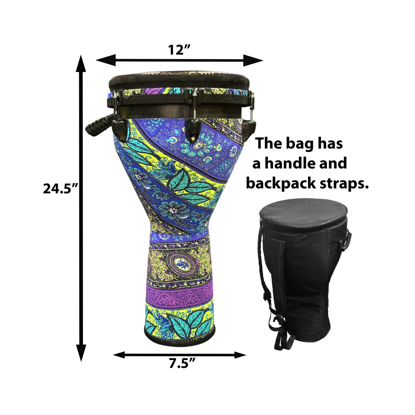 Djembe Drum 12 Inch Head with Complimentary Djembe Bag and Allen Wrench