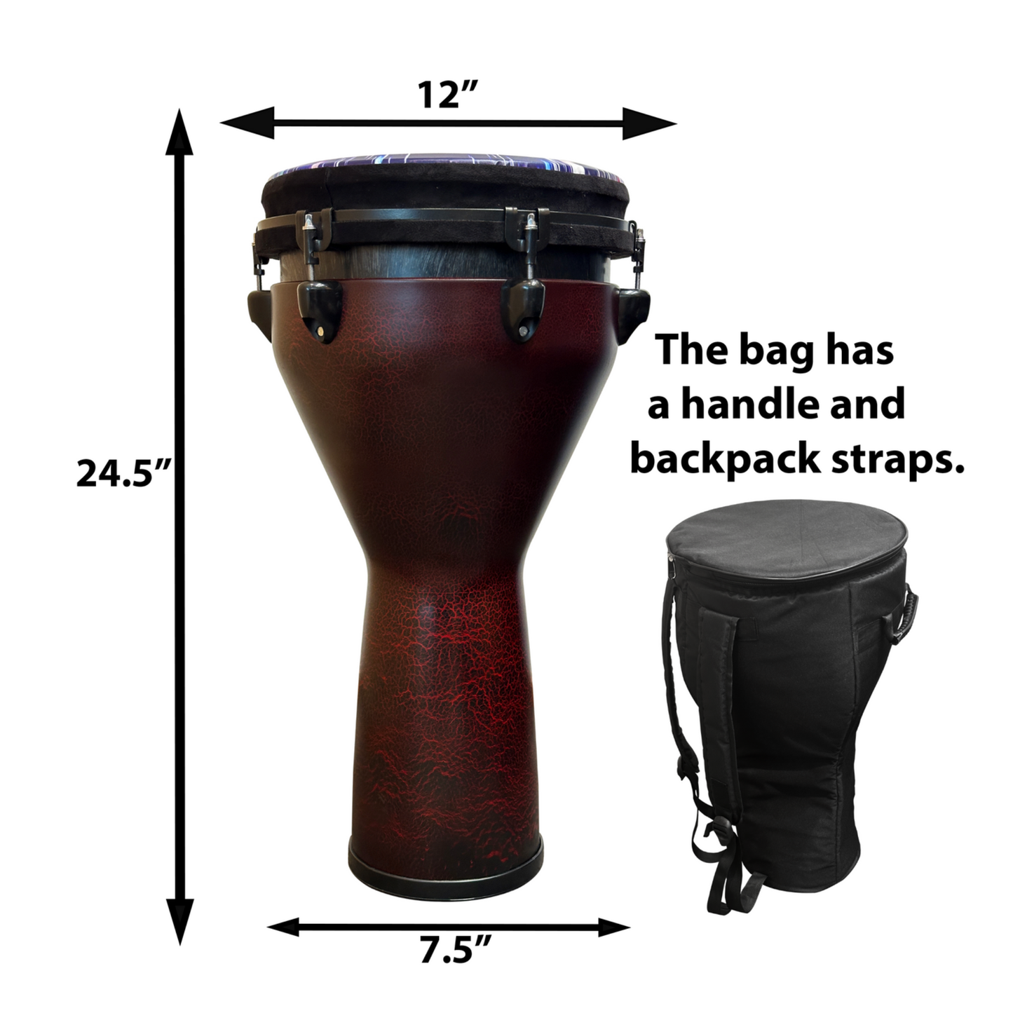 Djembe Drum 12 Inch Head with Complimentary Djembe Bag and Allen Wrench